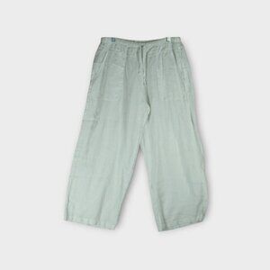MILA Cropped Linen Pants Size XL Lagenlook White Drawstring